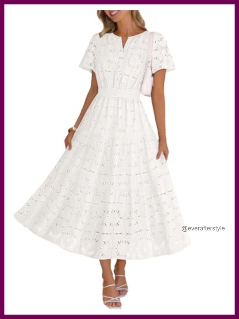 MEROKEETY Summer Floral Eyelet Lace Maxi Dress